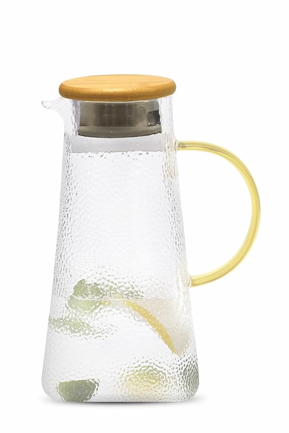 SignoraWare Paris Love Borosilicate Glass Jug with Bamboo lid | 1200ml | Microwave&Dishwasher Safe | Heat Resistant | Wide Mouth for Easy Cleaning | Strong Handle | Ideal for Everyday use | Clear