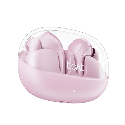 boAt Airdopes 311 Pro, 50H Battery, Fast Charge, Dual Mics ENx Tech, Transparent LID, Low Latency, IPX4, IWP Tech, BT v5.3, Wireless TWS in Ear Earbuds with mic (Lavender Rush)