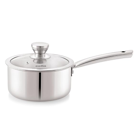Cello Induction Base Tri-Ply Pro Sauce Pan with Glass Lid 18cm