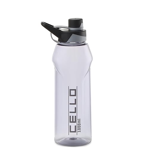 CELLO Sipper Cap Water Bottle, 1000ml Black Grey | Perfect For Fitness, Office, School, Sports & Outdoor Hydration