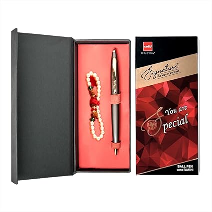 Cello Signature Pen Gift Set | Blue Ink | Pack Of 1 Rakhi & 1 Ball Pen