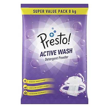 Amazon Brand - Presto! Active Wash Detergent Powder | Tough On Stains | Gentle On Fabrics | Colour-Safe | Refreshing Fragrance | Machine And Hand Wash