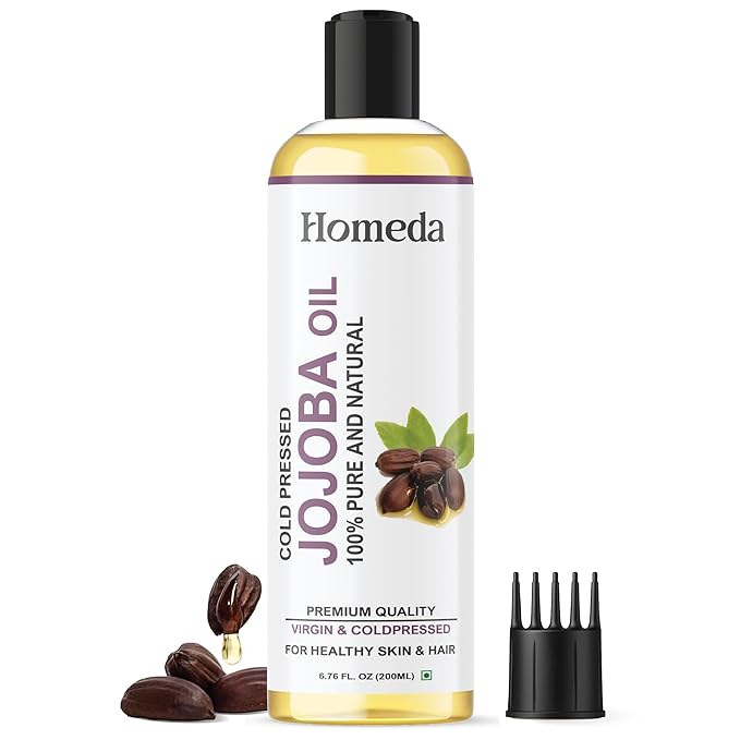 Homeda Cold Pressed Jojoba Oil for Hair Growth, Face Glow, Skin (200 ml) 100% Pure, Organic, Virgin & Unrefined within 60 characters including the focus keyphrase