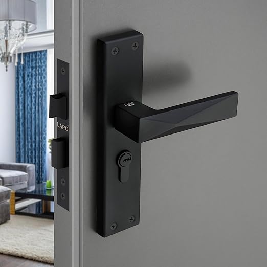 LAPO Mortise Lock Set Main Door Handle Lock with Keys, 60mm Cylinder, 45x45mm Lock Body for Home, Office, Hotel, Bedroom (Black, 3 Years Warranty) Cy-131