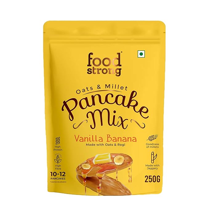 Foodstrong Oats & Millets Pancake Mix, High in Fibre & Protein, Eggless Instant Breakfast Mix