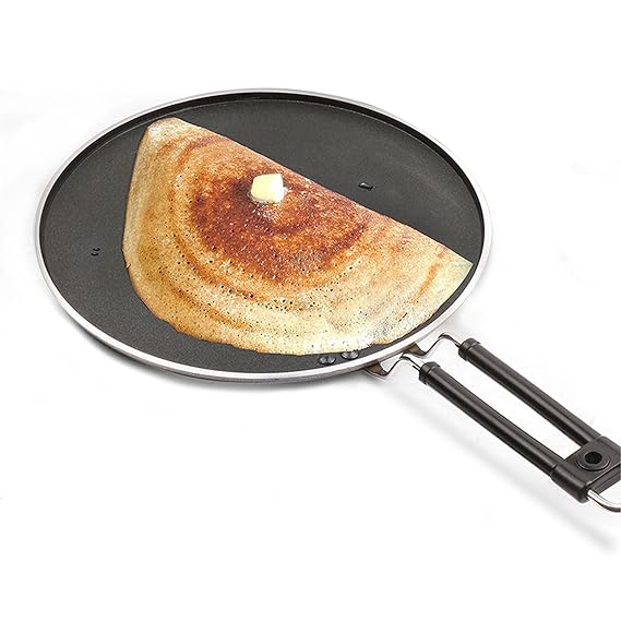 MILTON Pro cook Black Pearl Aluminium Non Stick Flat Dosa Tawa, 27 cm, Gas & Induction Compatible
