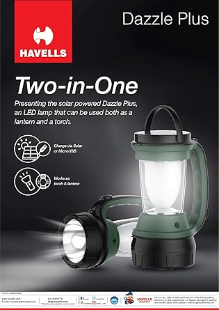 Havells Dazzle Plus LHEXTDP7HN1G005 5W LED Lantern Cum Torch (Pack of 1, Military Green)