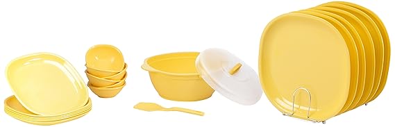 Signoraware Plastic Square Dinner Set (Yellow) - 21 Pieces