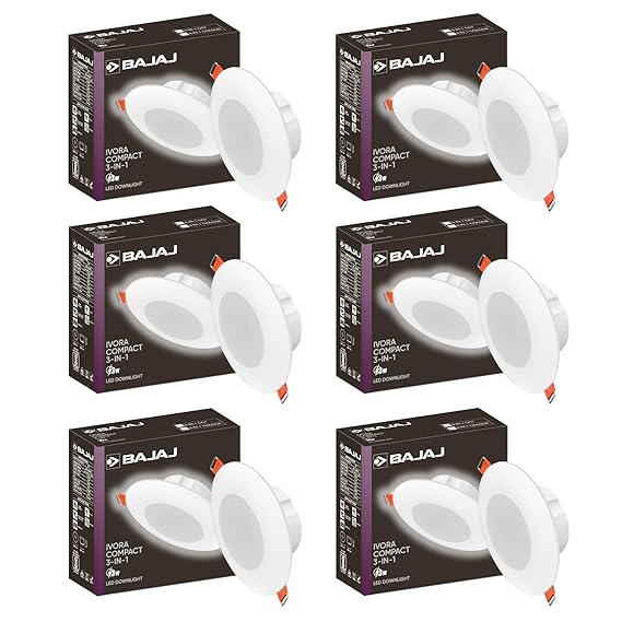 Bajaj Ivora Compact Downlight 3-in-1 CCT | 3W LED Downlight | for Smaller Spaces | Long Life of 25000 Hours (Multi CCT, Pack of 6)