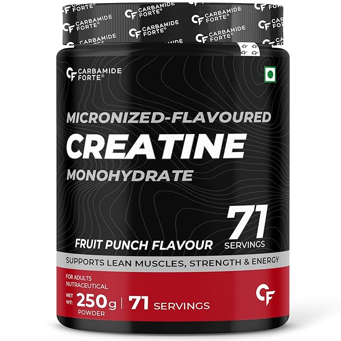 Carbamide Forte Creatine Monohydrate Powder | Micronized Monohydrate Supplement for Lean Muscle, Strength & Energy - Fruit Punch- 71 Servings - 250g
