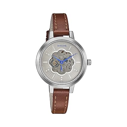 Sonata Unveil Quartz Multifunction Leather Strap Watch for Women-8141SL05