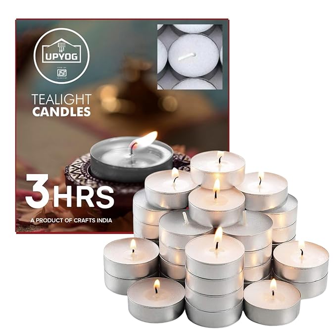 UPYOG Diwali Tea Light Candles 50 Pcs | 3 Hours Burning | Smokeless & Unscented Wax Tealight Candles for Diwali Decoration, Pooja, Home & Festival Dcor for Diwali