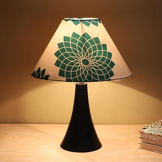 tu casa Classic Black Metal Base Bedside Table Lamp with Dahlia Floral Print Satin Shade