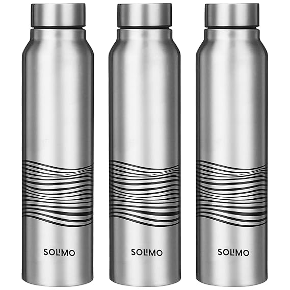 Amazon Brand - Solimo Stainless Steel Bottles (Set of 3) for Home & Office Use