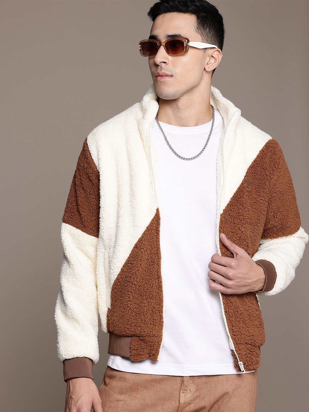 The Life Co. Colourblocked Fleece Sherpa Jacket