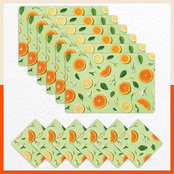 Bathla Table Mats - Set of 6-45cm x 30cm PVC Table Placemats & Coasters for Home Dining Table | Multipurpose, Heat-Resistant, Waterproof & Washable | Matworks (Fruchte)