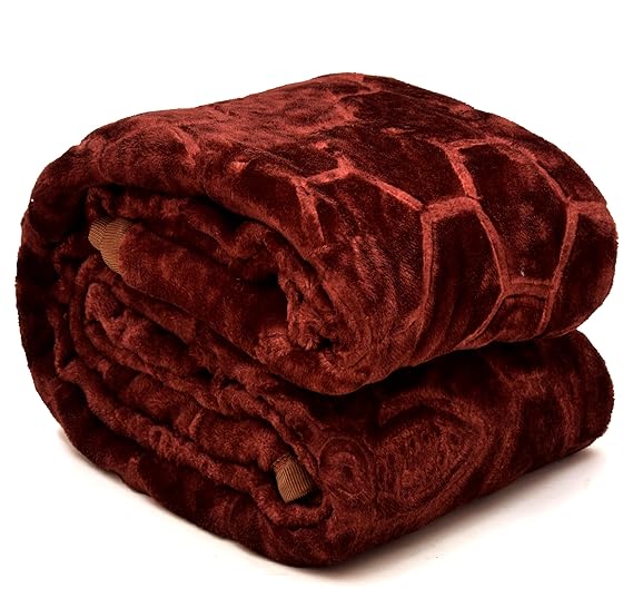 BENAVJI Brown Color Mink Floral Embossed Super Soft Warm Blanket for Winter