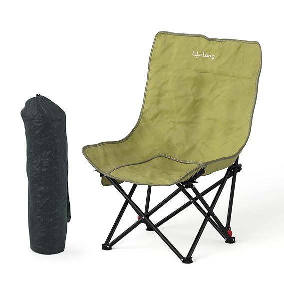 Lifelong Large Foldable Camping Chair | Adjustable 3-Position Recline | Ergonomic Comfort | Head Cushion | Wide Sitting Posture | Portable Folding Chair for Home, Indoor & Outdoor, Traveling, Hiking