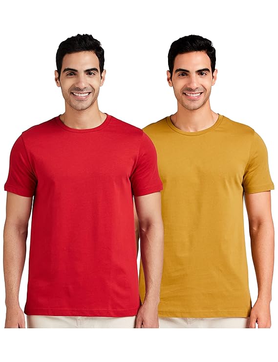 Amazon Brand - Symbol Men's Solid Cotton T Shirt | Round Neck | Half Sleeve | Plain | Combo Pack of 2-Regular Fit (Available in Plus Size)