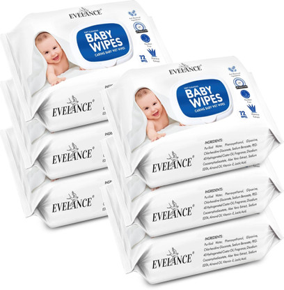 EVELANCE Caring Baby Wet Wipes with Aloe Vera & Lid (432 Pieces)