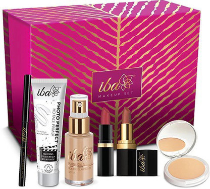 Iba Halal Care Makeup Gift Set for Medium Skin Tone (Primer, Foundation, Compact, 2 lipsticks, kajal)