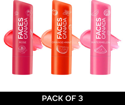 FACES CANADA Lip Balm Combo of 3 | Orange Mint + Watermelon + Rose Petal (Pack of: 3, 4.5 g)