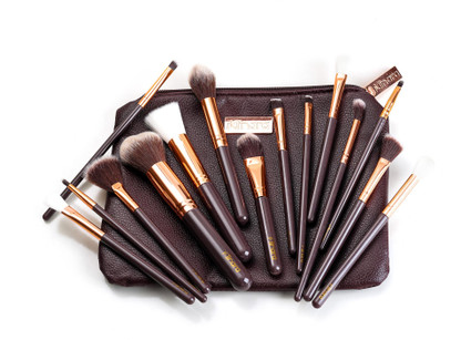 MINARA Makeup Brush Applicator Set of 15 with Premium Leather Pouch (Pack of 15)
