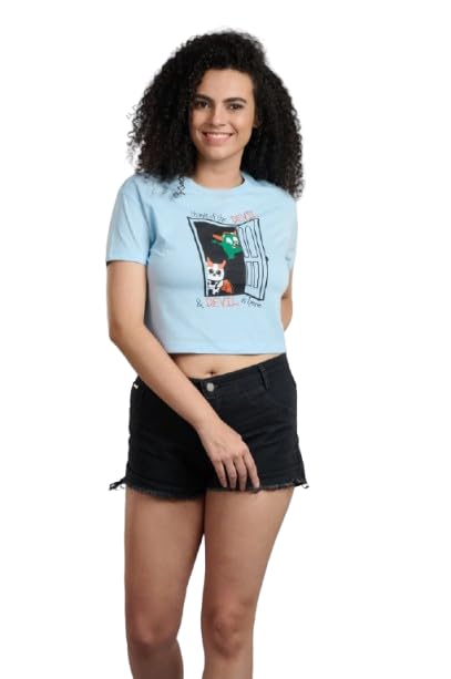 Go Devil Women's Casual Printed Round Neck Oversized Drop Shoulder Style T Shirt