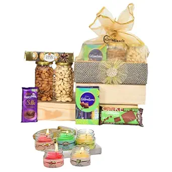 NUTRI MIRACLE Diwali Chocolate Dry Fruits Nuts Gift Basket | Festive Hampers With Candles Included Diwali Greeting Card
