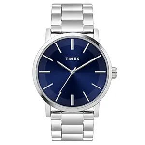 TIMEX Analog Watch for Man with Blue Round Dial & Silver Stainless Steel Bracelet Band Water Resistant Men's Wrist Watches - TWHG35SMU06
