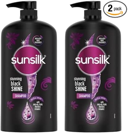 Sunsilk Stunning Black Shine Shampoo, With Amla+Oil, Pearl Protein & Vitamin E For Long Lasting Shine, 1 Ltr (Pack of 2)