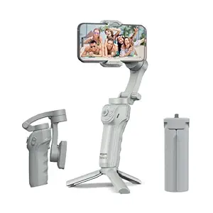 Amazon Basics 3-Axis Smartphone Gimbal Stabilizer | Foldable Design | Adjustable Fill Light | 8 Hr Battery | iPhone, Android Compatible | Perfect for travel/vlogging, Grey