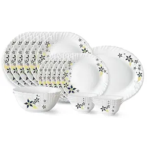 Larah by Borosil Viva Fluted Series Opalware Dinner Set | 21 Pieces for Family of 6