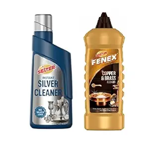 Selzer Instant Silver Cleaner Liquid & Copper and Brass Cleaner With Anti-Tarnish Cleaning Liquid For Decorative Articles - 250 ml Each (Combo Pack of 2)
