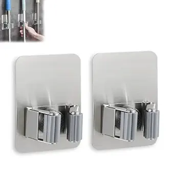 GLUN Mop or Broom Holder, Pack of 2, Steelness Steel Material, Self-Adhesive Hooks, Broom, Mop, Rod Holder, Bathroom & Kitchen Accessories