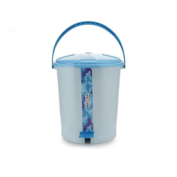 Nayasa Army Pedal Bin- 11.5 Ltrs | Dustbin with Lid | Garbage Waste Bin with Handle | For Kitchen - Bathroom | Strong & Durable | Blue