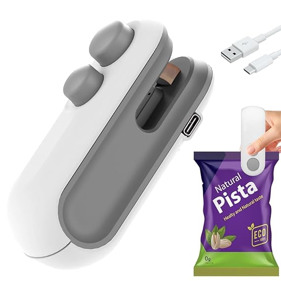 Eloxee Mini Heat Sealer – USB Rechargeable Handheld Bag Sealer with Hidden Cutter – Portable Sealing Machine for Food, Snacks & Fresh Storage (Multi Colour)