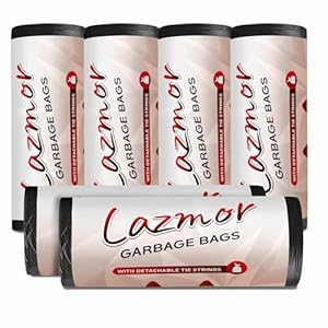 Lazmor Premium Biodegradable Garbage Bags | Medium | 180 Count | 19x21 inches | 48x54 cm | Black | For Dry & Wet waste | 30 bags/roll (Pack of 6) | Dustbin Bag | Trash Bag | Waste Bag
