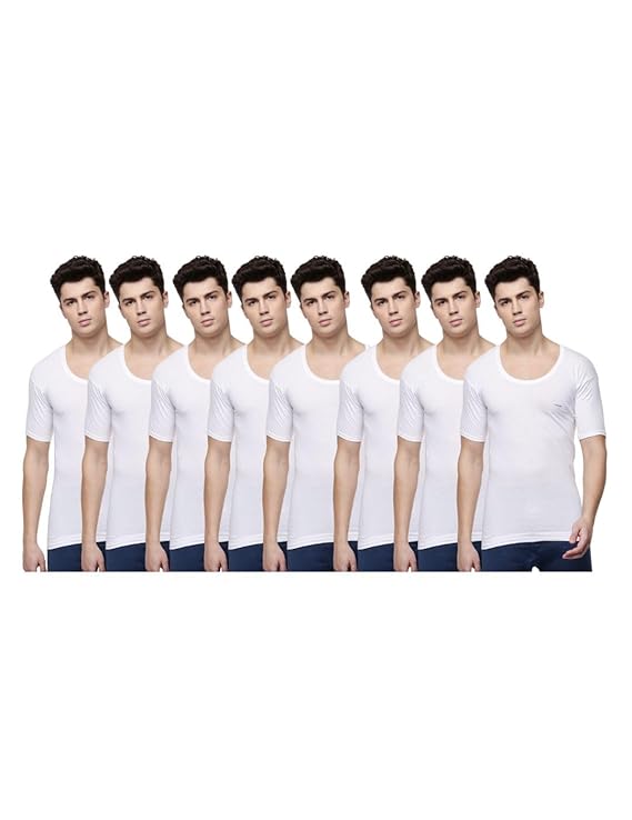 Dollar Lehar Men Combed Cotton Round Neck with Sleeve Vest -White