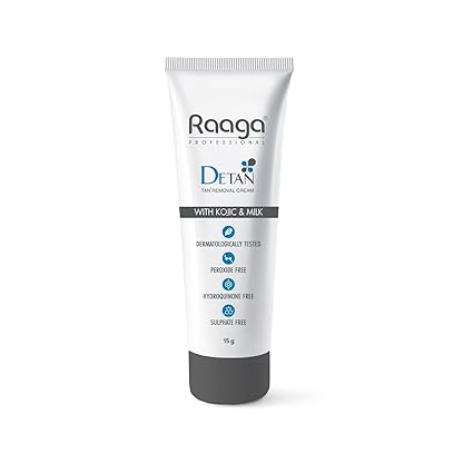 Raaga Professional De-Tan Pack | Tan Removal Cream with Kojic and Milk | Dermatologically Tested, Peroxide Free, Hydroquinone Free, Sulphate Free (15 gm)