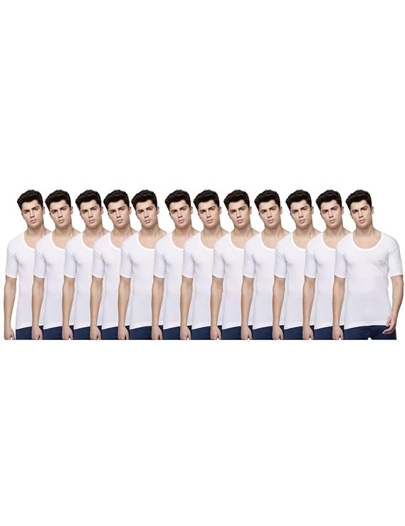 Dollar Lehar Men Combed Cotton Round Neck with Sleeve Vest - White