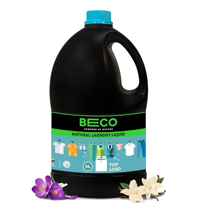 Beco Natural Liquid Detergent Top Load - 5L Bottle | Tough Stain Removal | Lavender & Vanilla Freshness | Retains Brightness & Shine | Chemical Free | Top Load Washing Machine Detergent Liquid