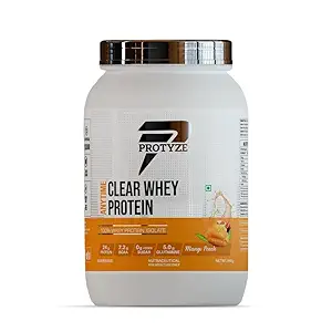 Protyze Anytime Clear Whey Protein Isolate 960gm | 24g Protein Per Scoop | Mango Peach, 30 Servings | ISO & HACCP Certified | Lean Muscle Growth, Easy Digestion & Refreshing