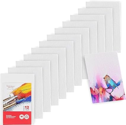 Artlicious Canvases for Painting - Pack of 12, 4 x 6 Inch Blank White Canvas Boards - 100% Cotton Art Panels for Oil, Acrylic & Watercolor Paint