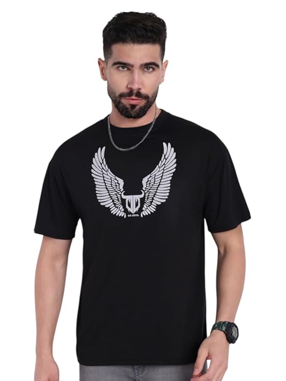 Go Devil Mens Black 100% Polyester Printed T-Shirt | Half Sleeve, Regular Fit Casual Wear for Men