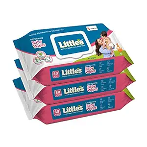 Little's Soft Cleansing Baby Wipes with Lid | 80 Wipes x Pack of 3 - 240 Wipes | Extra Thick & Moist Wet Wipes for Baby's | Prevents Rashes & Redness with Goodness of Aloe Vera, Vitamin E & Jojoba Oil