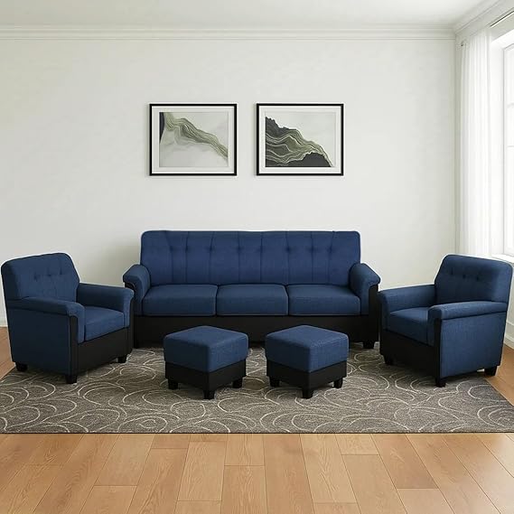CASASTYLE Wayfolve 5 Seater 3+1+1+2 Puffy Sofa Set for Modern Living (Blue-Black)