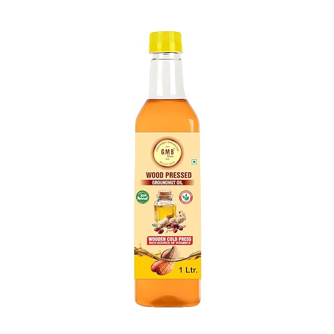 GMB Mart Wooden Cold Pressed Groundnut Oil 1 Litres | Natural Cooking Oil Rich in Vit E | Chemical-Free Peanut Oil