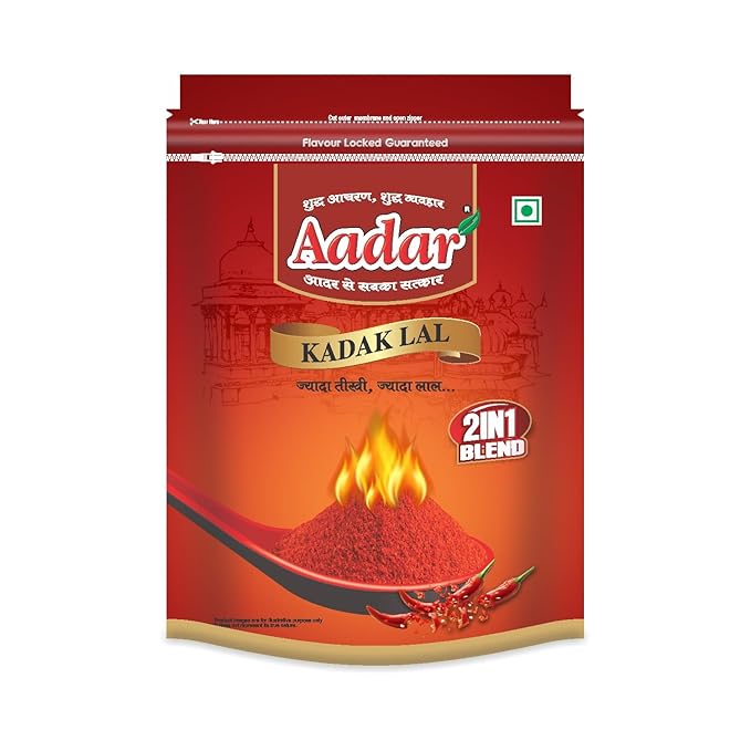 Aadar Zipper Lock 2 in 1 Red Chilli Kadak Lal Powder 200g