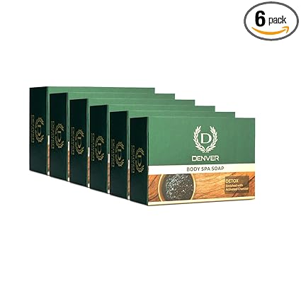 DENVER Detox Body Spa Soap -125GM Each (Pack of 6) | Enriched With Activated Charcoal | Deep Clean Bathing Soap and Anti-pollution Effect